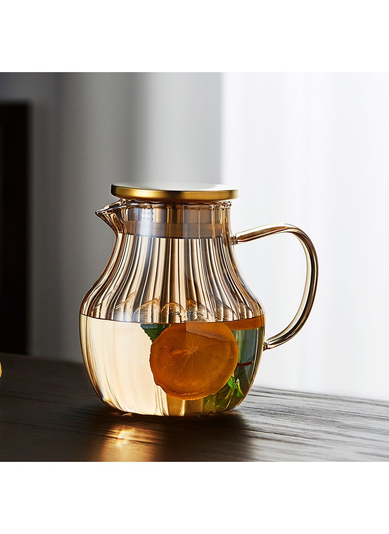 Thickened Glass Teapot High-Temperature ResistantStriped Belly [Amber]] Striped Belly [Amber]]