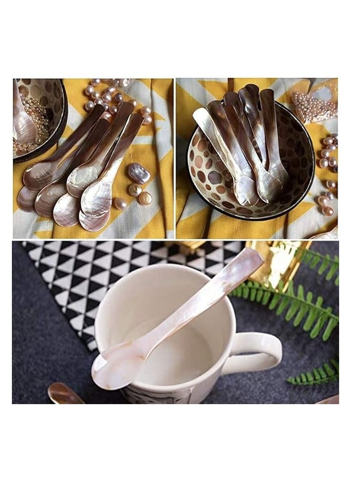 Caviar Spoons Set Coffee Color Mother of Pearl Caviar Spoon with Round Handle for Caviar, Egg, Coffee Serving, Ice Cream, Restaurant Serving Set (6 Pieces,3.54 Inches)