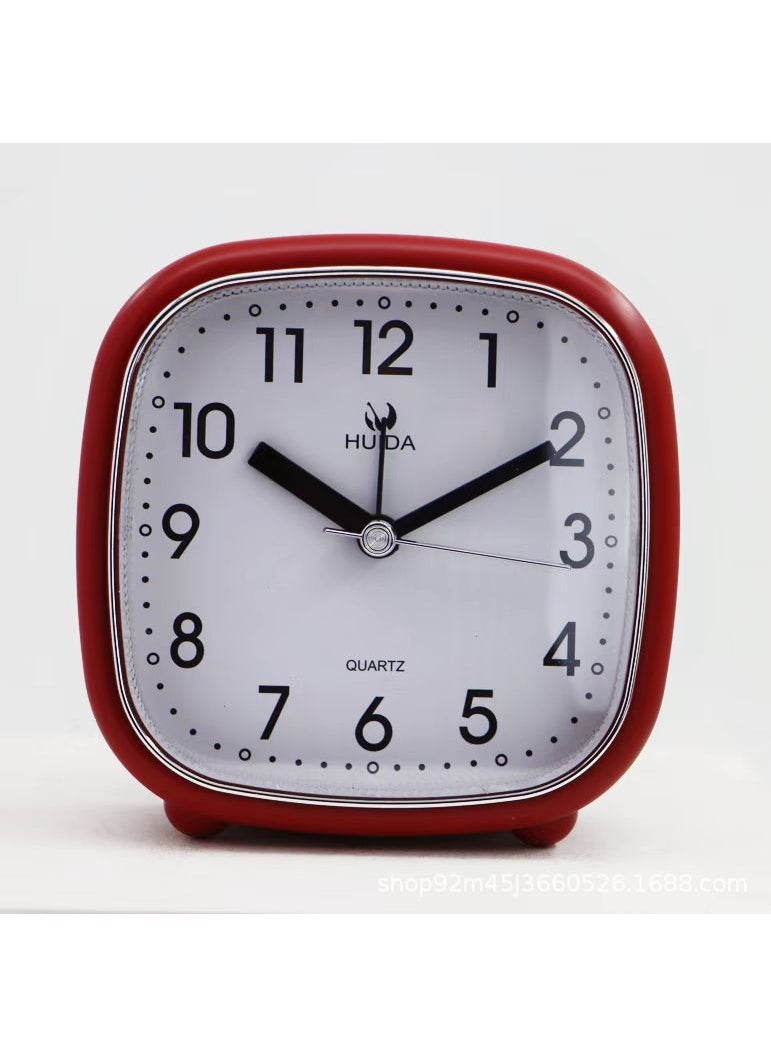 Alarm Clock Retro Clock Metal 5-inch Desktop Mute Bedside Fashion Clock Living Room Bedroom European-style Simple Desk Clock7064 square red/plastic/3-inch 7064 square red/plastic/3-inch