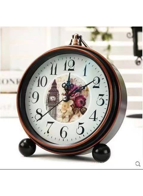 Alarm Clock Retro Clock Metal 5-inch Desktop Mute Bedside Fashion Clock Living Room Bedroom European-style Simple Desk Clock3306 Black 6/Metal/5 inch British Clock 3306 Black 6/Metal/5 inch British Clock