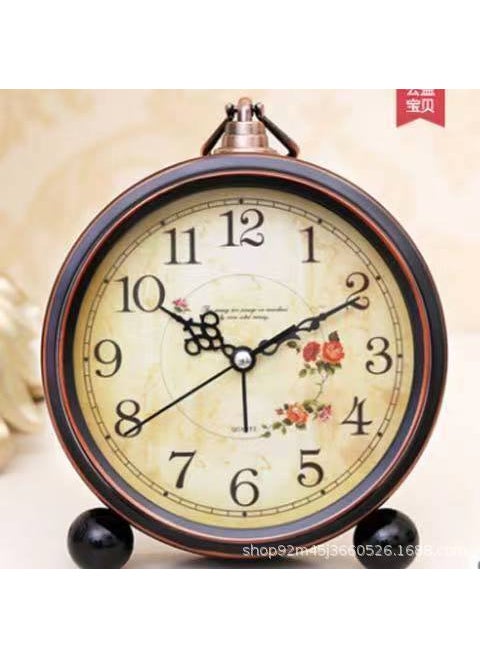 Alarm Clock Retro Clock Metal 5-inch Desktop Mute Bedside Fashion Clock Living Room Bedroom European-style Simple Desk Clock3306 black 8/metal/5 inch/peony flower 3306 black 8/metal/5 inch/peony flower