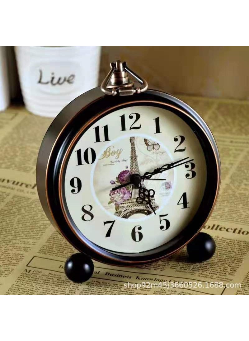 Alarm Clock Retro Clock Metal 5-inch Desktop Mute Bedside Fashion Clock Living Room Bedroom European-style Simple Desk Clock3306 Black 12/metal/5 inch/Eiffel Tower 3306 Black 12/metal/5 inch/Eiffel Tower