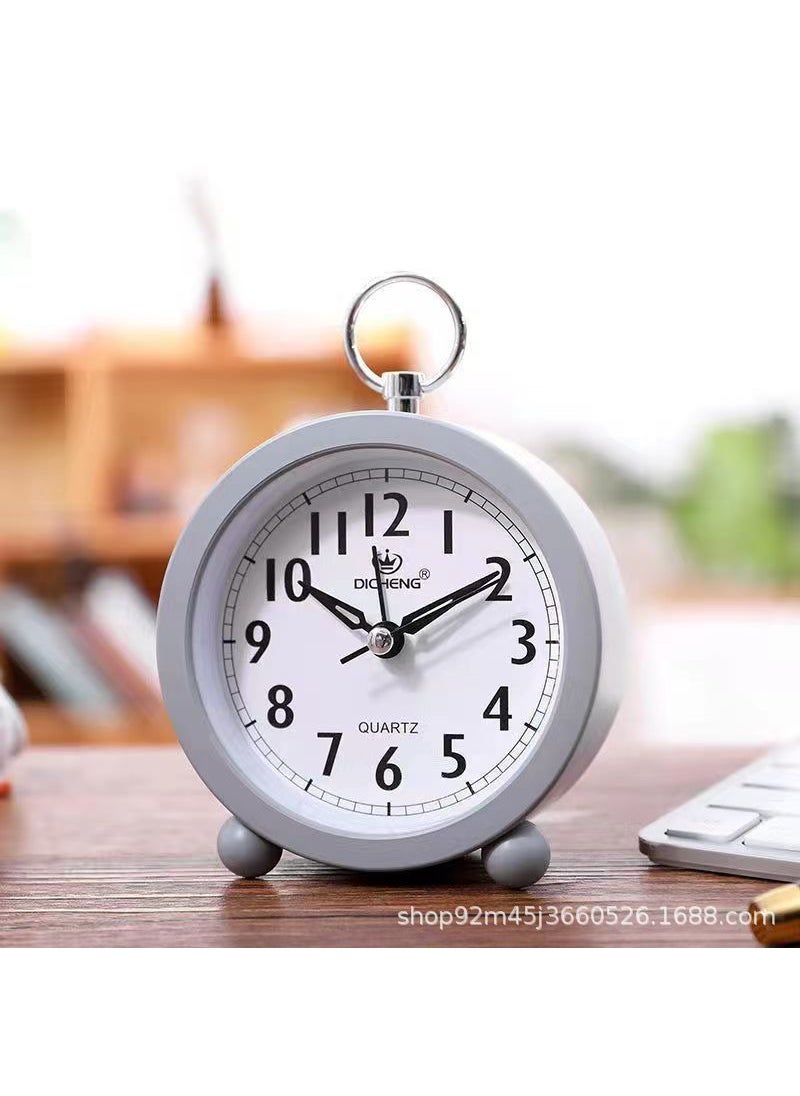 Alarm Clock Retro Clock Metal 5-inch Desktop Mute Bedside Fashion Clock Living Room Bedroom European-style Simple Desk Clock004 round gray/plastic/3 inches 004 round gray/plastic/3 inches