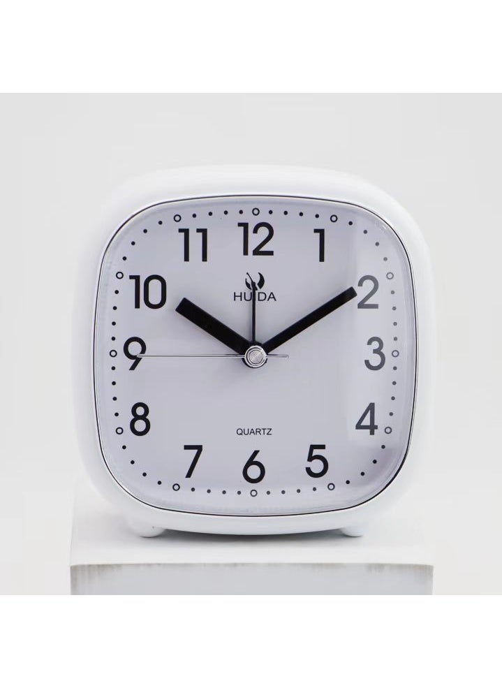 Alarm Clock Retro Clock Metal 5-inch Desktop Mute Bedside Fashion Clock Living Room Bedroom European-style Simple Desk Clock7064 square White/plastic/3-inch 7064 square White/plastic/3-inch