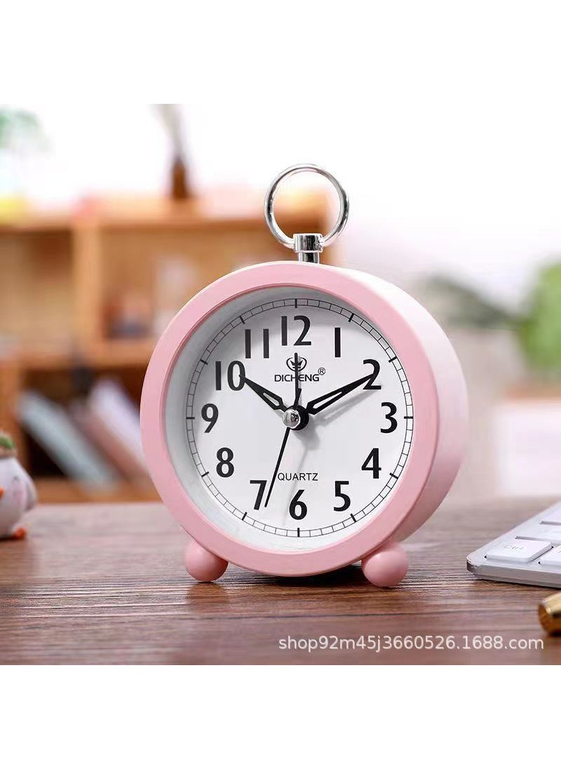 Alarm Clock Retro Clock Metal 5-inch Desktop Mute Bedside Fashion Clock Living Room Bedroom European-style Simple Desk Clock004 round pink/plastic/3 inch 004 round pink/plastic/3 inch