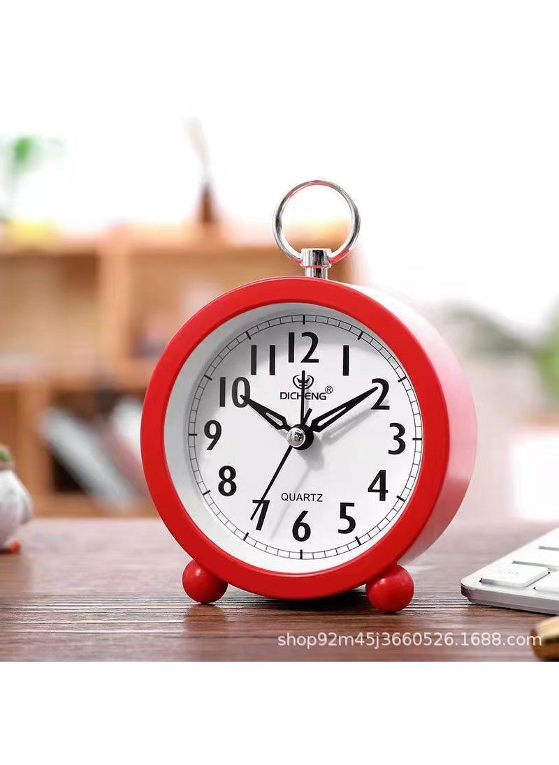 Alarm Clock Retro Clock Metal 5-inch Desktop Mute Bedside Fashion Clock Living Room Bedroom European-style Simple Desk Clock004 round red/plastic/3 inches 004 round red/plastic/3 inches