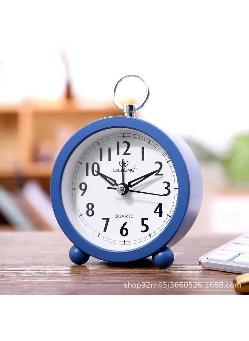 Alarm Clock Retro Clock Metal 5-inch Desktop Mute Bedside Fashion Clock Living Room Bedroom European-style Simple Desk Clock004 round blue/plastic/3 inch 004 round blue/plastic/3 inch