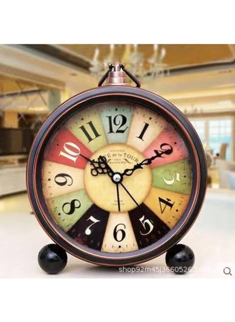 Alarm Clock Retro Clock Metal 5-inch Desktop Mute Bedside Fashion Clock Living Room Bedroom European-style Simple Desk Clock3306 Black 18/metal/5 inch/color digital 3306 Black 18/metal/5 inch/color digital