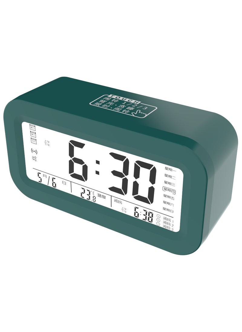 Kids Wake-Up Alarm Clock Touch Smart Silent Glow Battery dark green