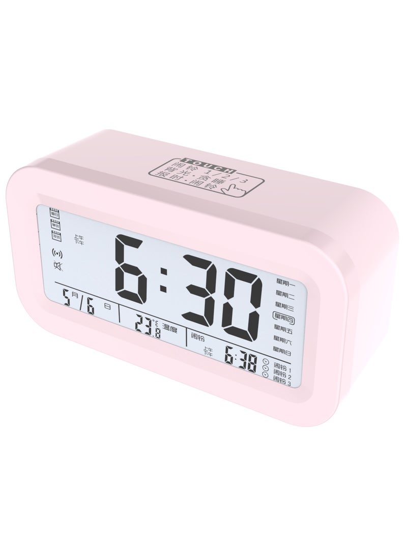 Kids Wake-Up Alarm Clock Touch Smart Silent Glow Battery Pink