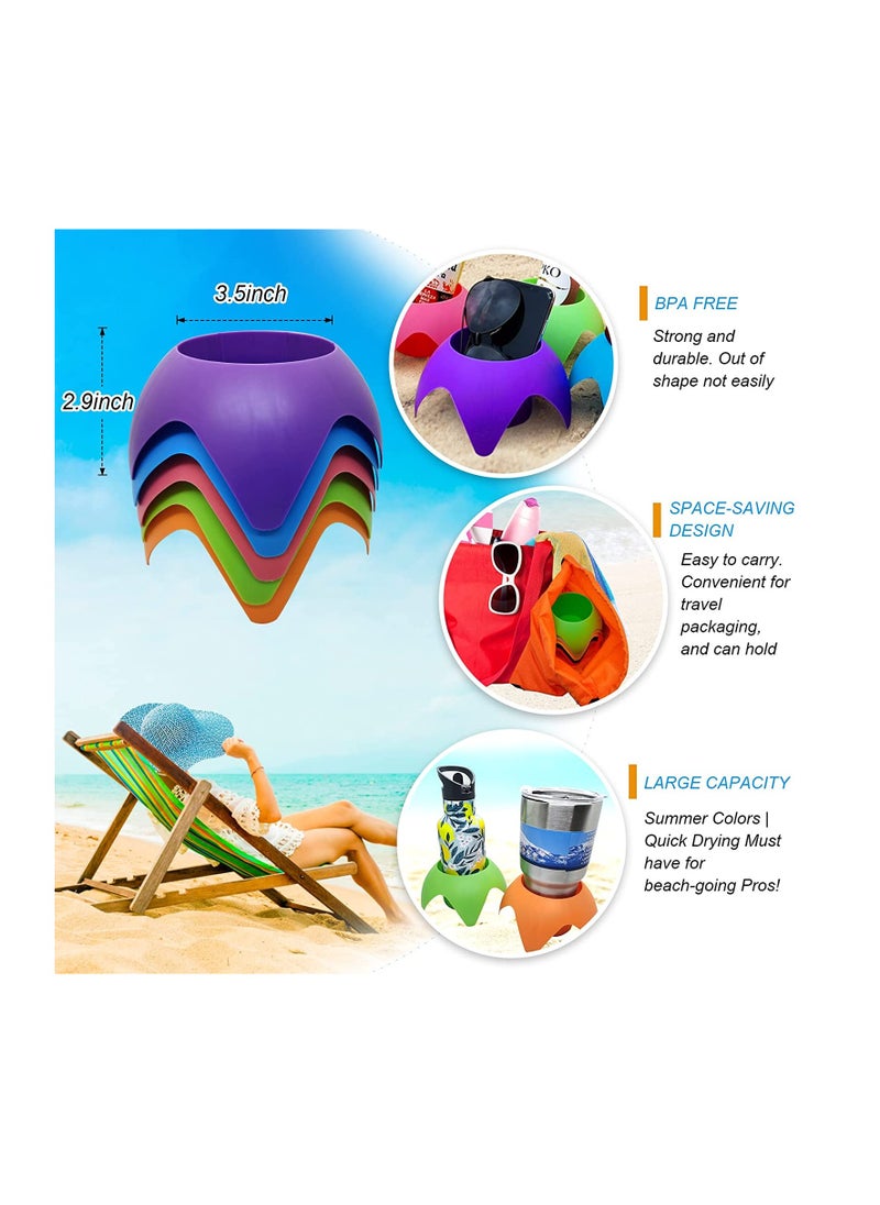 Beach Accessories for Vacation, Beach Gear Beach Cup Holders Beach Supplies Beach Trip Must Haves for Women Adults Family FriendsMulticolor, 5 Pack