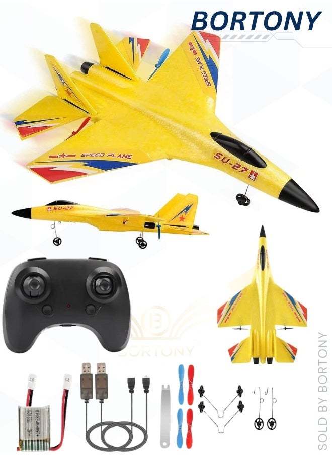 Remote Control Drone Plane 2.4GHz 2 Channels Fighter Aircraft RC Airplane RTF for Beginner Kids and Adults Auto Balance Gyro Airplane Rechargeable Battery Toy Model SU-27