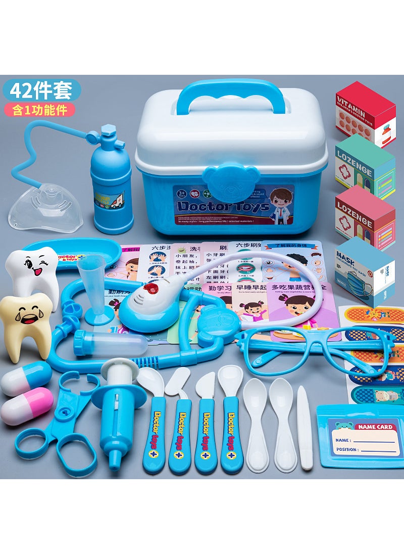 Kids Doctor Playset Educational Toys[Blue] 42-piece storage box [Acousto-optic stethoscope_oxygen cylinder_medicine box]] [Blue] 42-piece storage box [Acousto-optic stethoscope_oxygen cylinder_medicine box]]