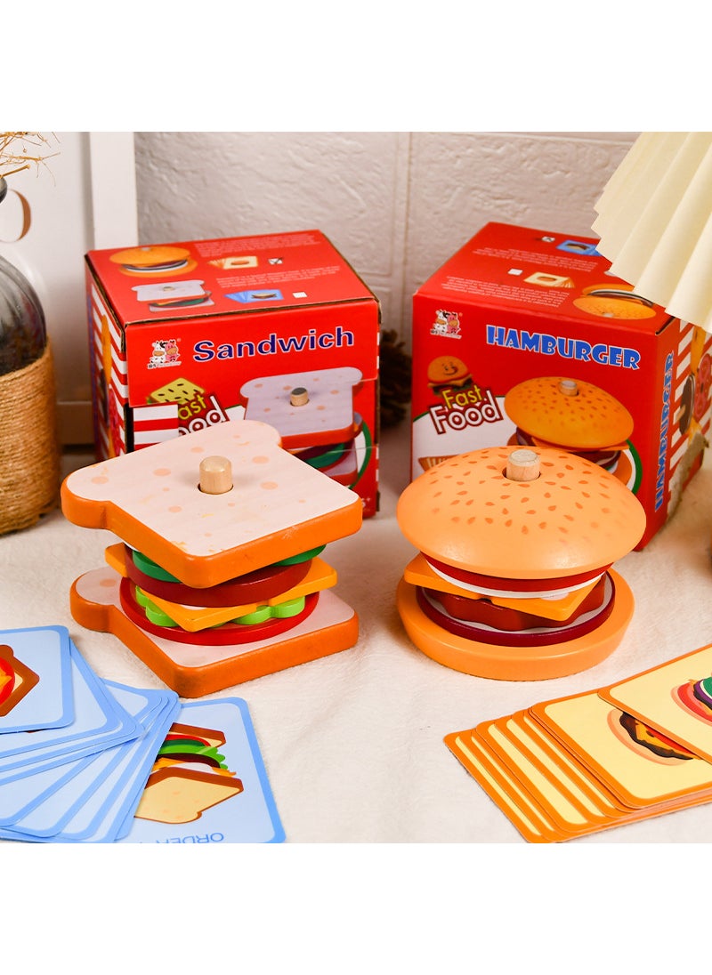 Kids Burger Fries Pizza Pretend Play Food SetSandwich Toy-Top Bull Sandwich Toy-Top Bull