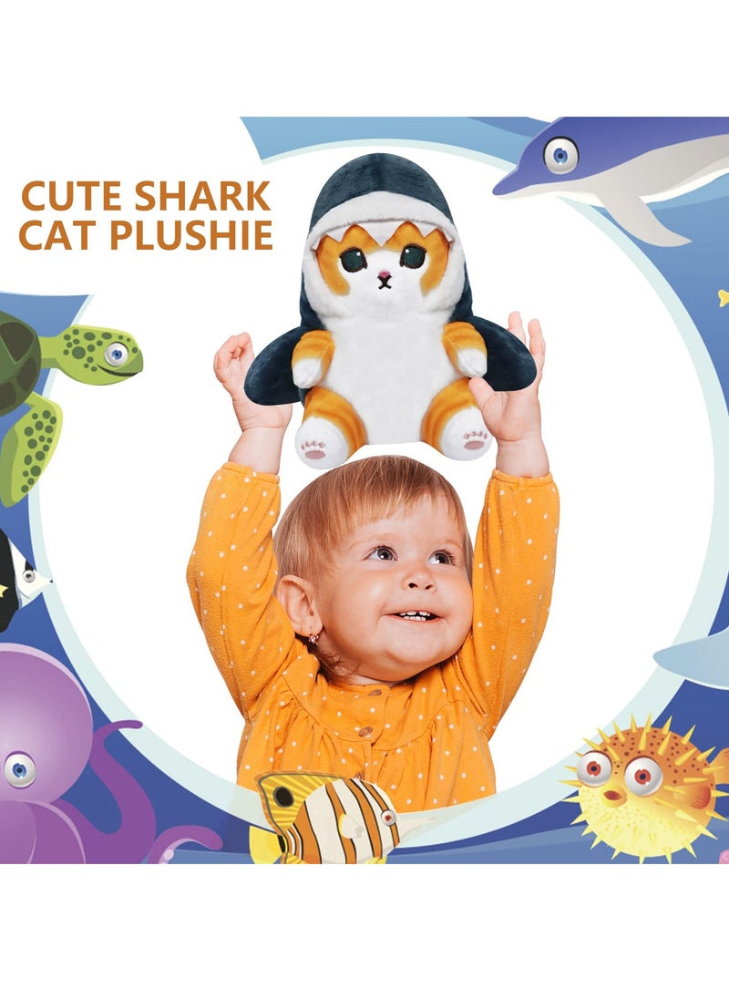 Cute Shark Cat Plush Toy, 8 Inch Cat Shark Plush Doll, Stuffed Animal Soft Plush Pillow for Children Kids Girls, Birthday Gifts for Kids Boys