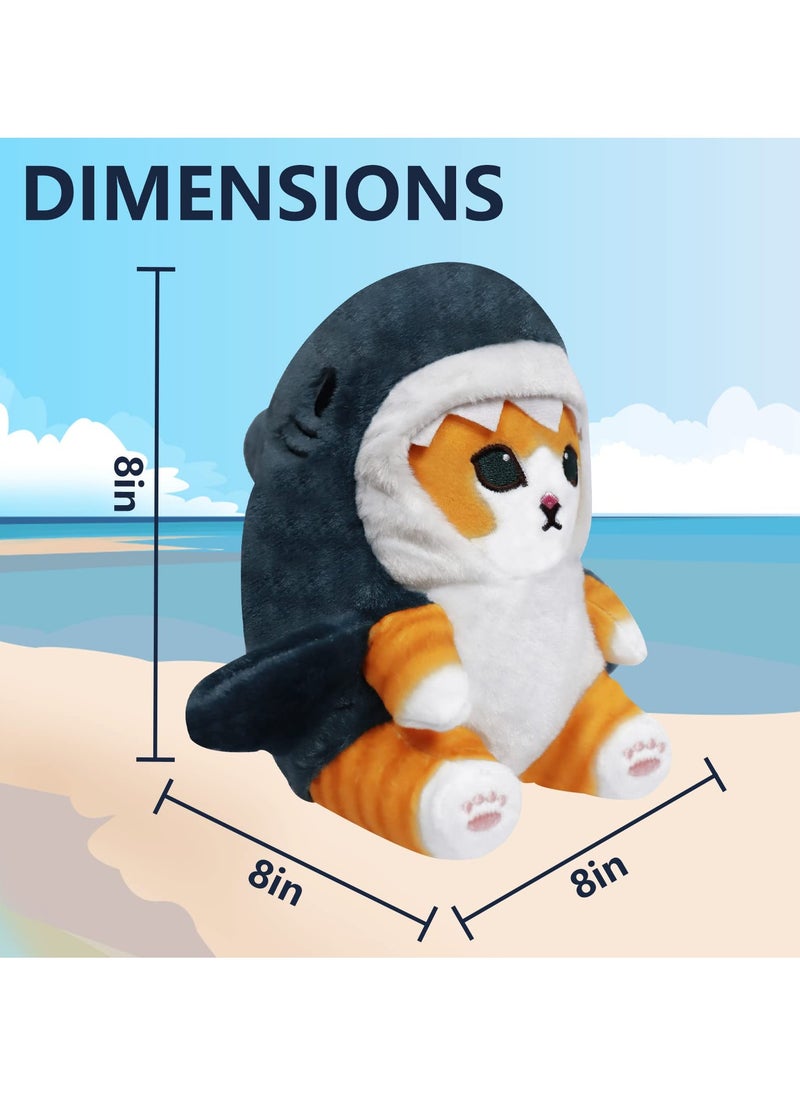 Cute Shark Cat Plush Toy, 8 Inch Cat Shark Plush Doll, Stuffed Animal Soft Plush Pillow for Children Kids Girls, Birthday Gifts for Kids Boys
