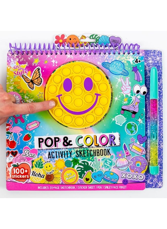 Just My Style Pop & Color Sketchbook, Creative Fidget Sketchbook and Pen Set, Great Weekend Activity, Includes Cute Puffy Stickers & Mindfulness Activity Book for Kids Ages 6, 7, 8, 9