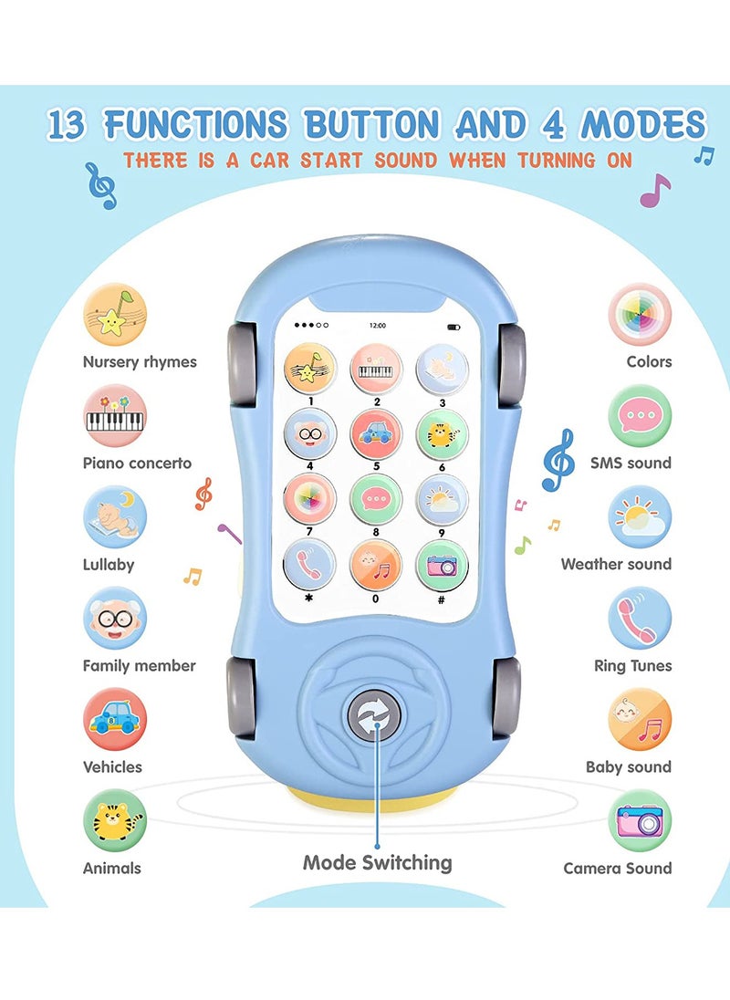 Baby Cell Phone Toy for 1 Year Old Boy, Multi Function Car Toy with Music, Star Projector, Kids Pretend Phone for Learn Call  Chat, Early Education Phone Toy for 1 2 3 Year Old Toddler Girl Boy