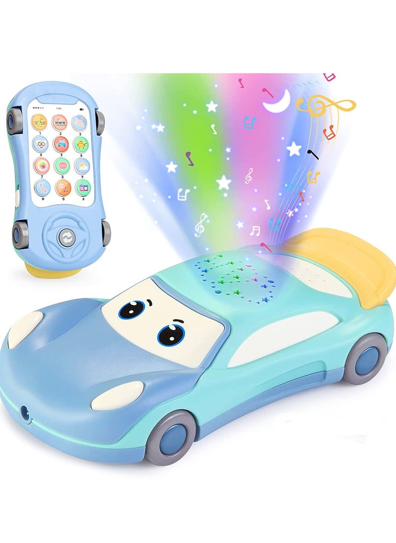 Baby Cell Phone Toy for 1 Year Old Boy, Multi Function Car Toy with Music, Star Projector, Kids Pretend Phone for Learn Call  Chat, Early Education Phone Toy for 1 2 3 Year Old Toddler Girl Boy