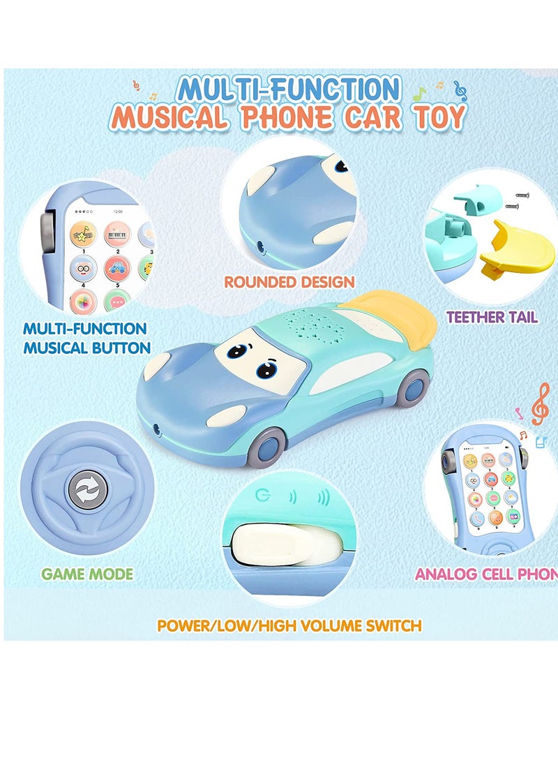 Baby Cell Phone Toy for 1 Year Old Boy, Multi Function Car Toy with Music, Star Projector, Kids Pretend Phone for Learn Call  Chat, Early Education Phone Toy for 1 2 3 Year Old Toddler Girl Boy