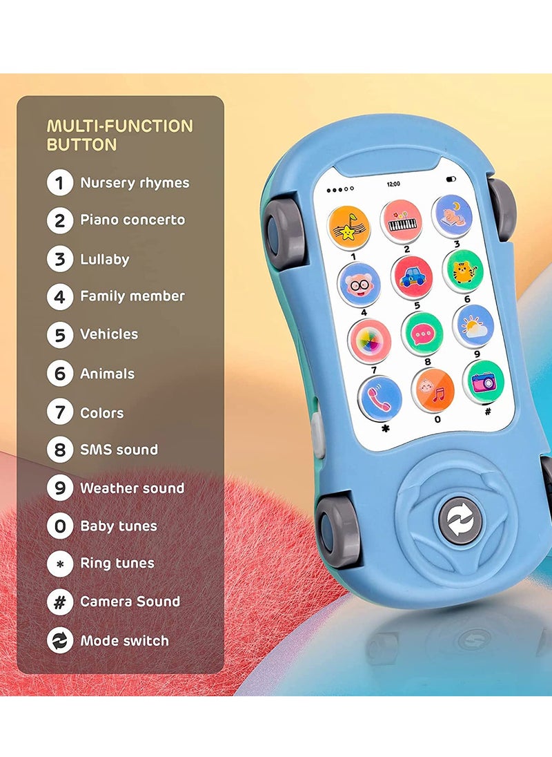 Baby Cell Phone Toy for 1 Year Old Boy, Multi Function Car Toy with Music, Star Projector, Kids Pretend Phone for Learn Call  Chat, Early Education Phone Toy for 1 2 3 Year Old Toddler Girl Boy