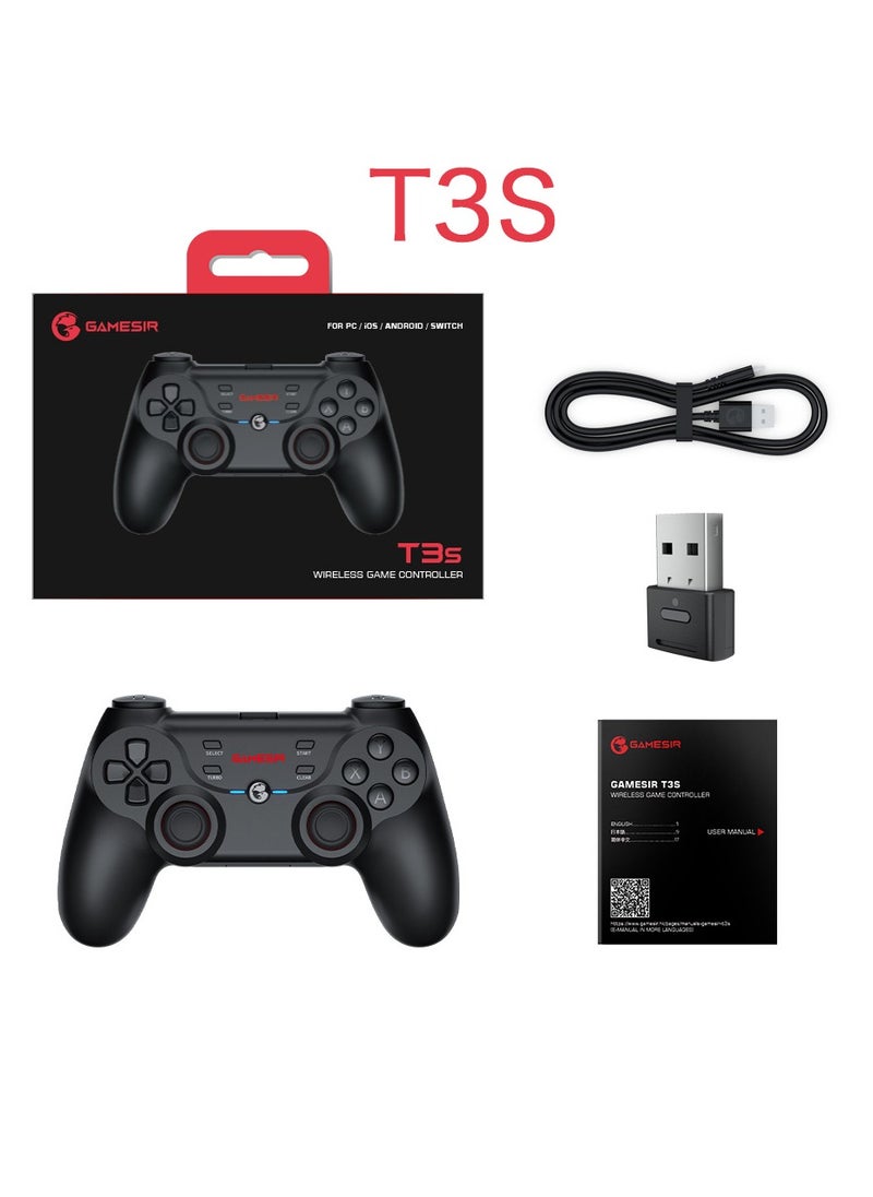 Classic Gamepad GameSir T3S Wireless Bluetooth Gaming Controller for Switch Windows PC Android TV Box iPad iOS & Android with Turbo Function, Dual Shock, 600mAh Lithium-ion Battery Playing 25hours