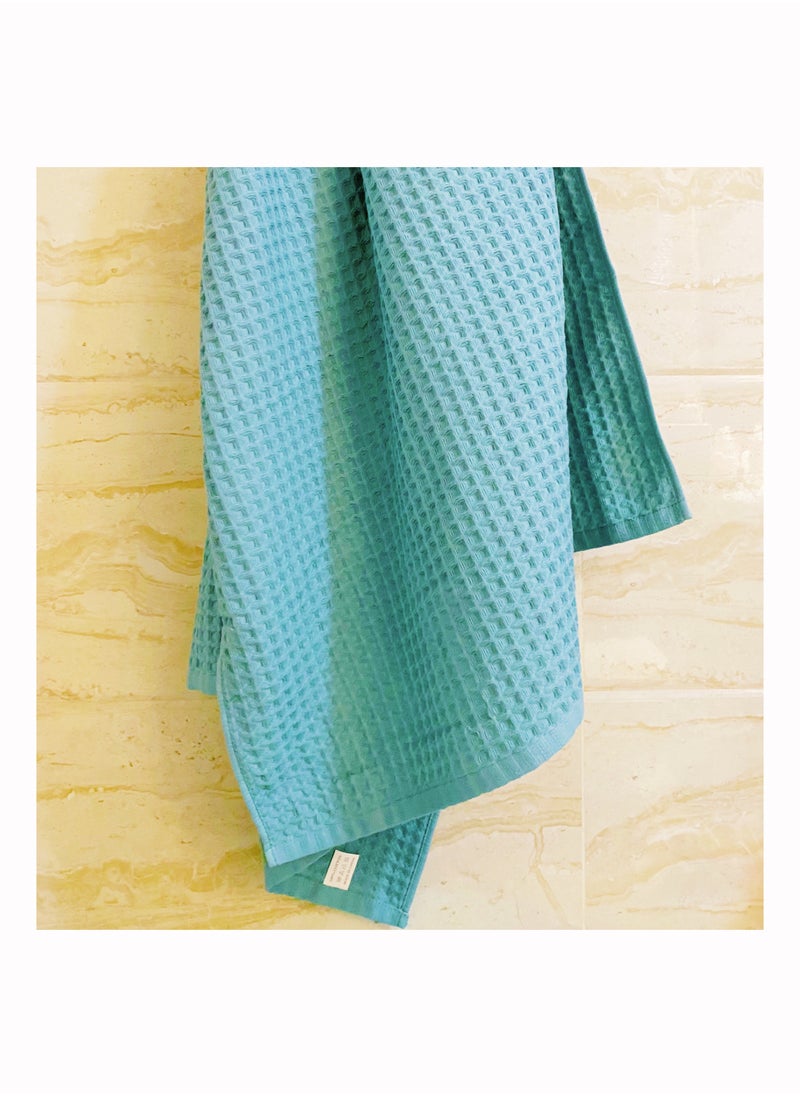 Cotton waffle Japanese style bath towel (70 * 140cm), high water absorption, quick drying, soft, hotel quality bathroom towel and SPA (green, bath towel 2 piece)