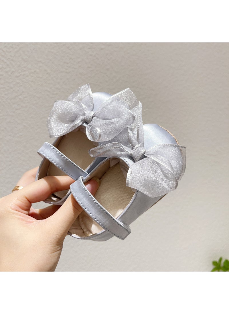 2024 Cute Bow Princess Shoes for Baby Girls Anti-slip Gray