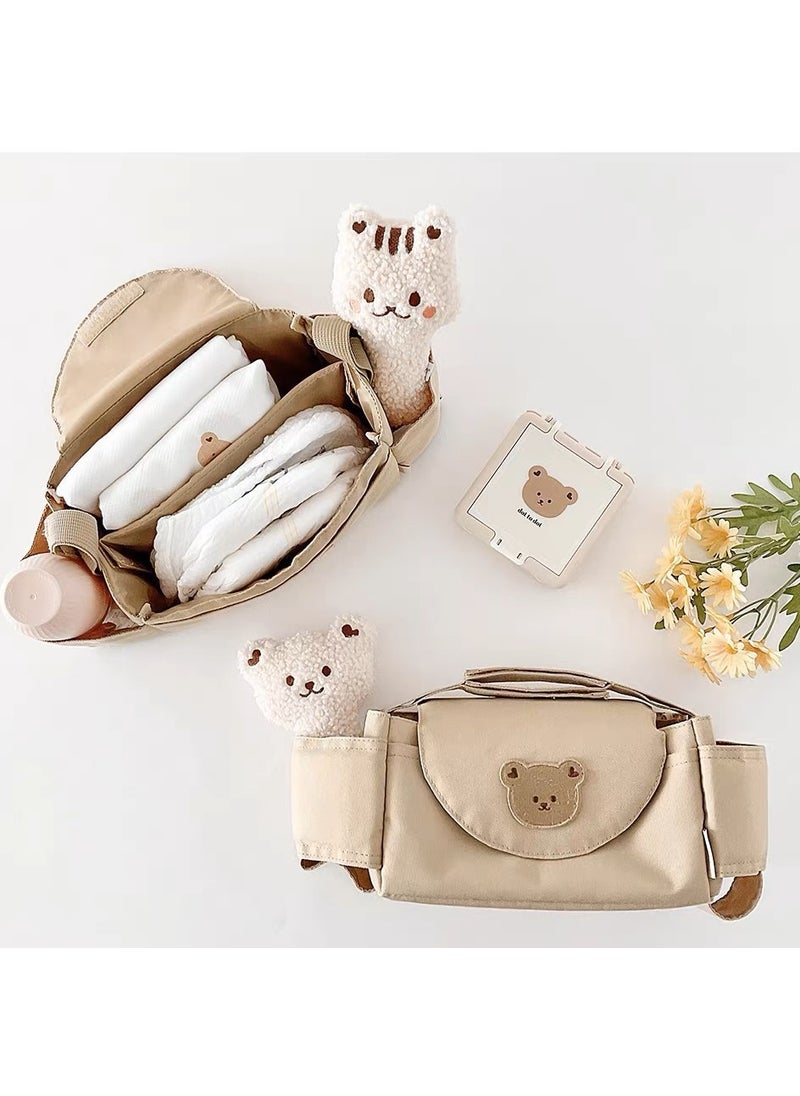 Kids Bear Portable Stroller Organizer Bag Khaki Bear