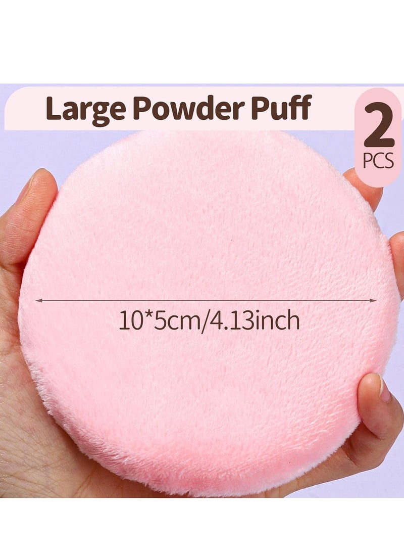 Teenitor 2Pcs Pink Powder Puff, 4.13Inch Powder Puff Body Powder Puff, Large Powder Puffs Soft Powder Puff for Body Powder, Body Powder Puff and Container Pink