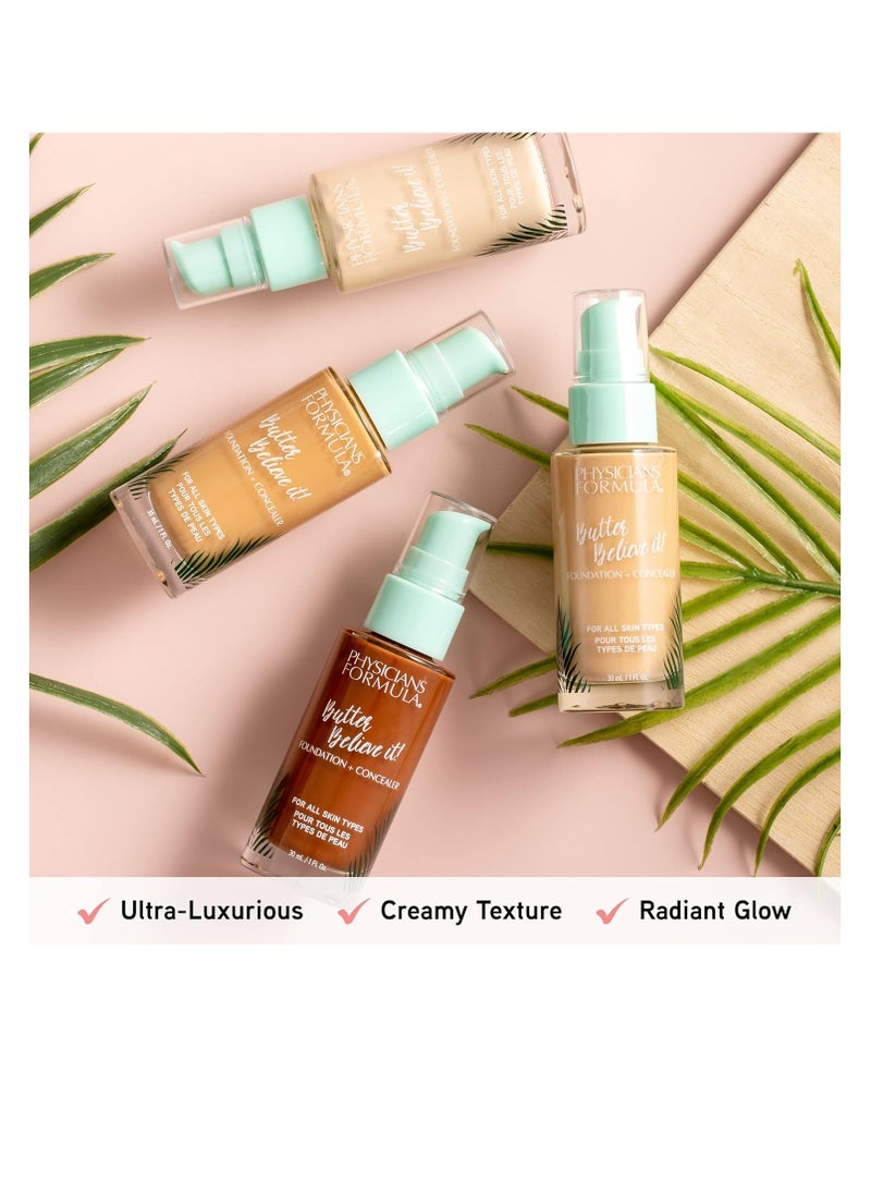 Physicians Formula Butter Believe It! Foundation + Concealer 1- Fair | Dermatologist Tested, Clinicially Tested