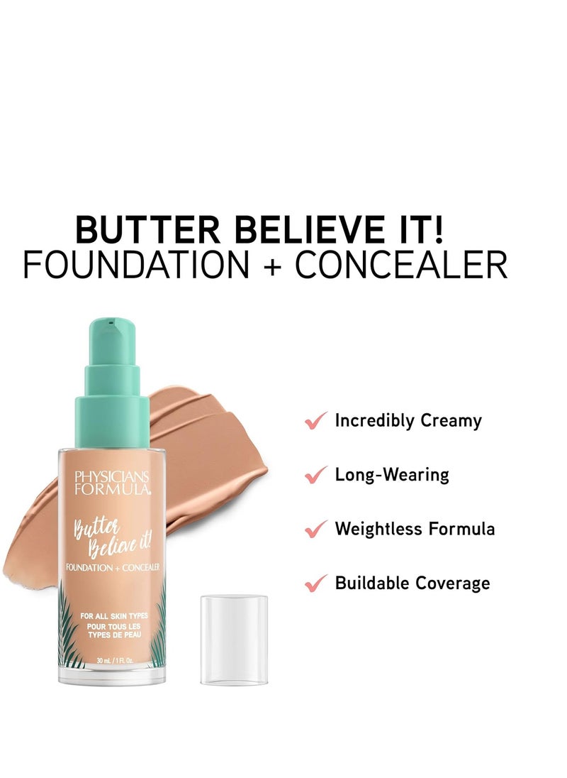Physicians Formula Butter Believe It! Foundation + Concealer 1- Fair | Dermatologist Tested, Clinicially Tested