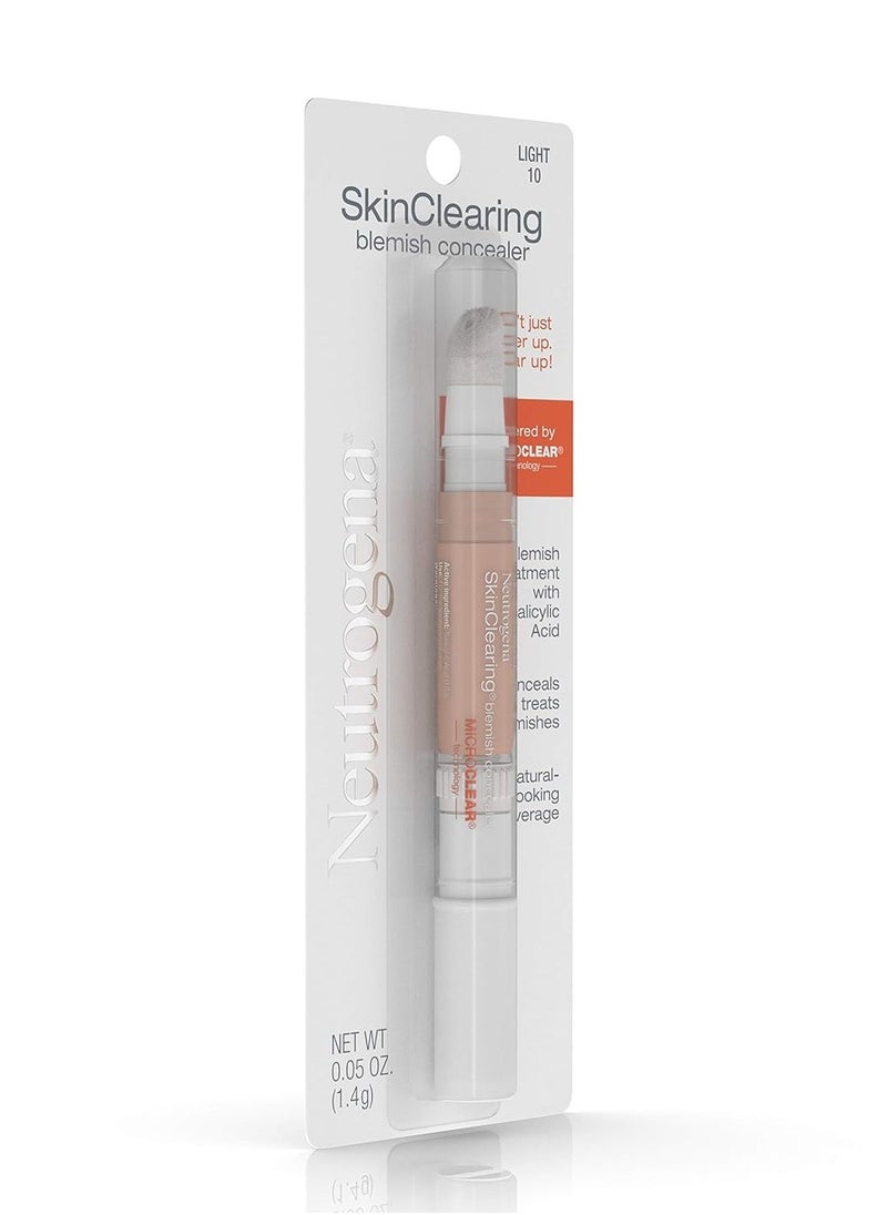 Neutrogena SkinClearing Blemish Concealer Face Makeup with Salicylic Acid Acne Medicine, Non-Comedogenic and Oil-Free Concealer Helps Cover, Treat & Prevent Breakouts, Light 10,.05 oz