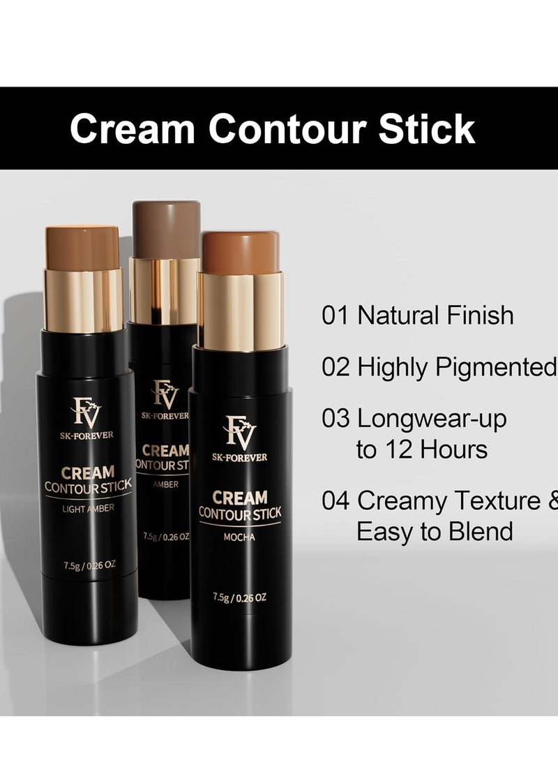 FV Cool Toned Contour Stick, Blendable & Smooth, Natural Finish Cream Contour Stick, Waterproof & Long Lasting Face Shaping Contouring Stick Makeup for Beginners, Cruelty-free, 01 Amber