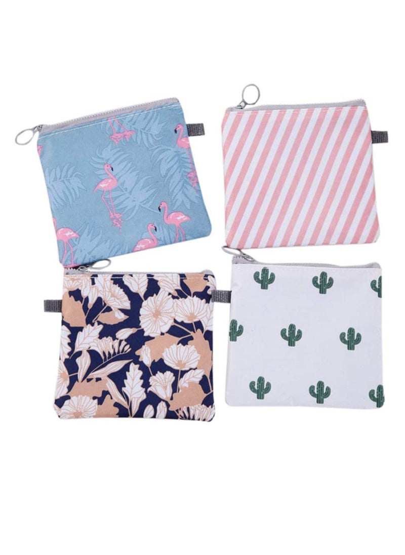 Menstrual Pad Bag 4 Pcs Zipper Sanitary Napkin Bag Tampons Collect Bags for Women Girls Portable Menstrual Cup Pouch Nursing Pad Holder Cactus Flamingo Flower Stripe 1 Pcs Each