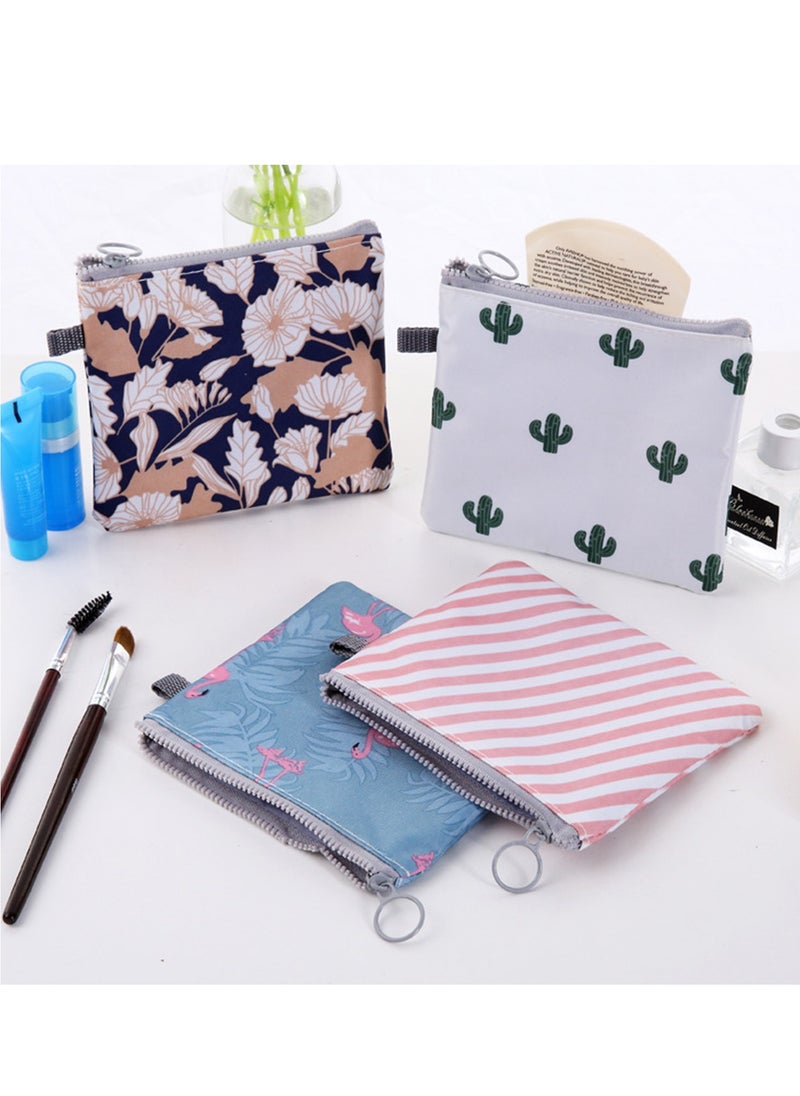 Menstrual Pad Bag 4 Pcs Zipper Sanitary Napkin Bag Tampons Collect Bags for Women Girls Portable Menstrual Cup Pouch Nursing Pad Holder Cactus Flamingo Flower Stripe 1 Pcs Each