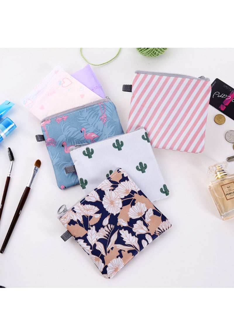 Menstrual Pad Bag 4 Pcs Zipper Sanitary Napkin Bag Tampons Collect Bags for Women Girls Portable Menstrual Cup Pouch Nursing Pad Holder Cactus Flamingo Flower Stripe 1 Pcs Each