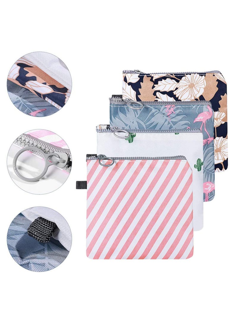 Menstrual Pad Bag 4 Pcs Zipper Sanitary Napkin Bag Tampons Collect Bags for Women Girls Portable Menstrual Cup Pouch Nursing Pad Holder Cactus Flamingo Flower Stripe 1 Pcs Each