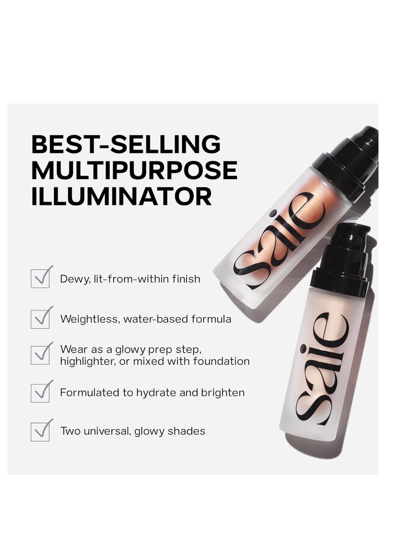 Saie Mini Glowy Super Gel Lightweight Illuminator - Luminizer + Makeup Primer for Glowing Skin - Enriched with Vitamin C + Hydrating Squalane Oil - Wear Alone or Under Makeup - Starglow (0.5 oz)