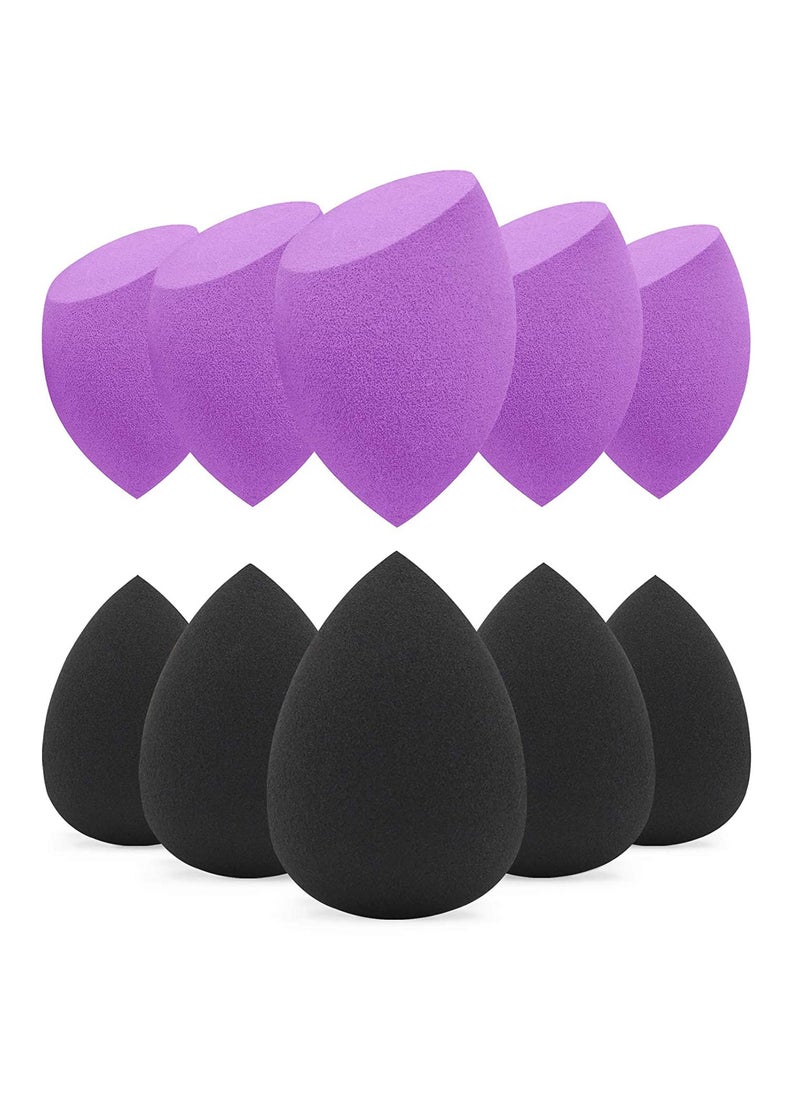 Makeup Sponge, 10 Pcs Latex free and Vegan Beauty Sponge, Flawless for Cream, Liquid Foundation  Powder Application, Professional Beauty Makeup Set for Dry  Wet Use Purple  Black