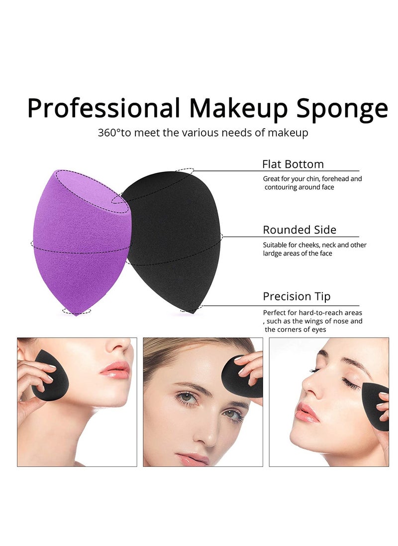 Makeup Sponge, 10 Pcs Latex free and Vegan Beauty Sponge, Flawless for Cream, Liquid Foundation  Powder Application, Professional Beauty Makeup Set for Dry  Wet Use Purple  Black