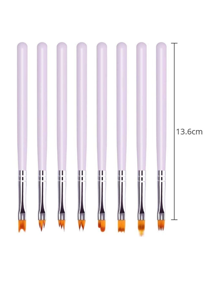 8 Pcs Nail Art Brush Set, Nail Art Brushes with Dual Tipped Sponge Nail Pen, DIY Nail Art Tools Set, Premium Nail Brush Pen with Wood Handle