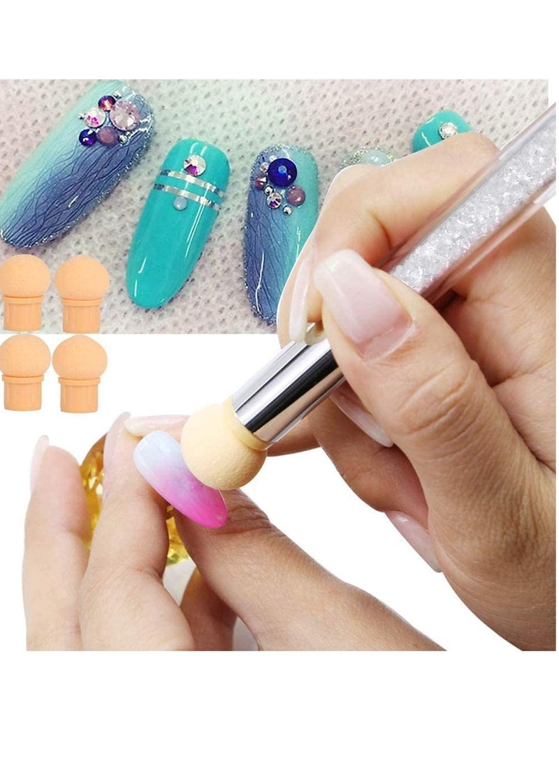 8 Pcs Nail Art Brush Set, Nail Art Brushes with Dual Tipped Sponge Nail Pen, DIY Nail Art Tools Set, Premium Nail Brush Pen with Wood Handle