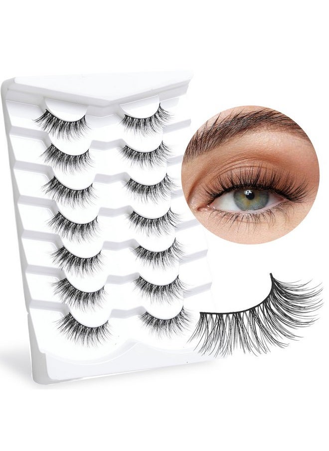 Natural Lashes Wispy Lashes Natural Look False Eyelashes Natural Flared Eyelashes False Eye Lashes Soft Fluffy Lashes 7 Pairs D12 Flirty-13Mm