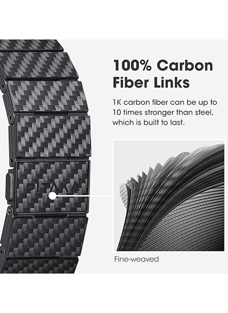 pitaka Carbon Fiber Watch Band for Galaxy Watch Ultra 47mm, Ultra Light Galaxy Watch bands, Adjustable Length, Magnetic Clasp - Black