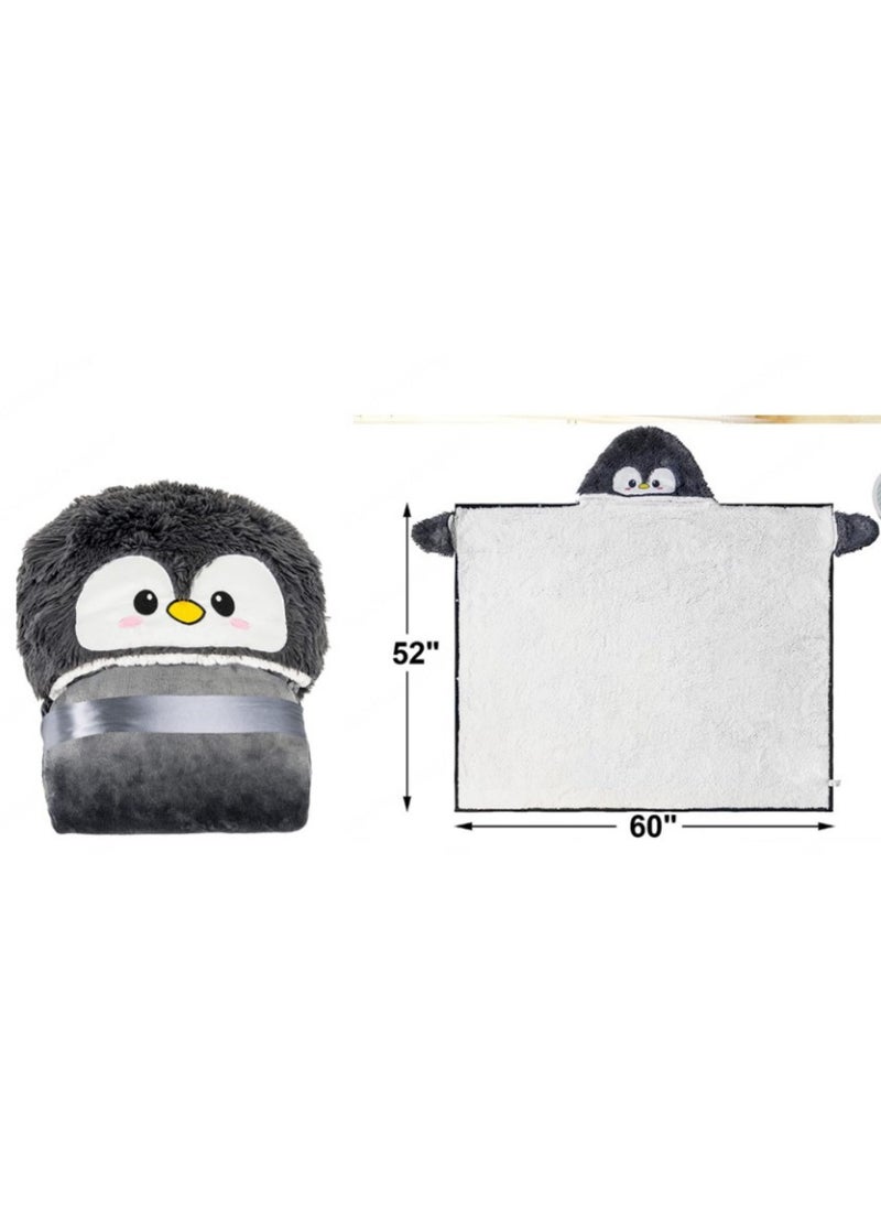 Cute Cartoon Sloth Hoodie Blanket with Gloves Fleece D51 thick gray penguin