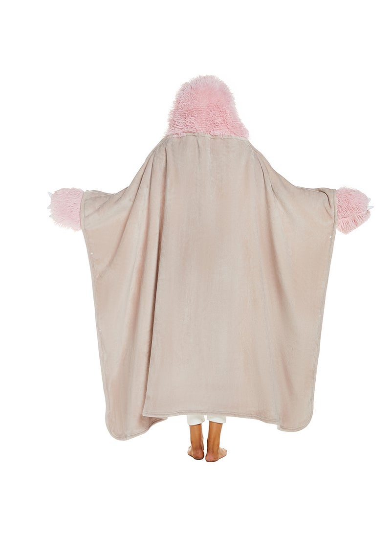 Cute Cartoon Sloth Hoodie Blanket with Gloves Fleece D51-flamingo