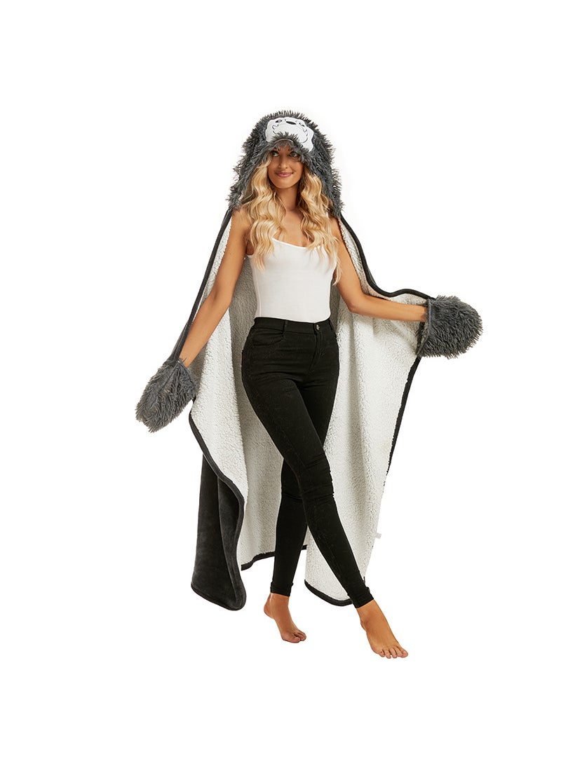 Cute Cartoon Sloth Hoodie Blanket with Gloves Fleece D51-grey dog