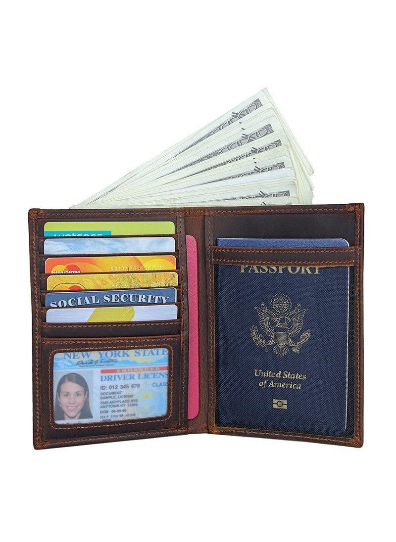 Minimalist Leather Passport Holder Multi-Pocket Travel WalletDark brown Dark brown