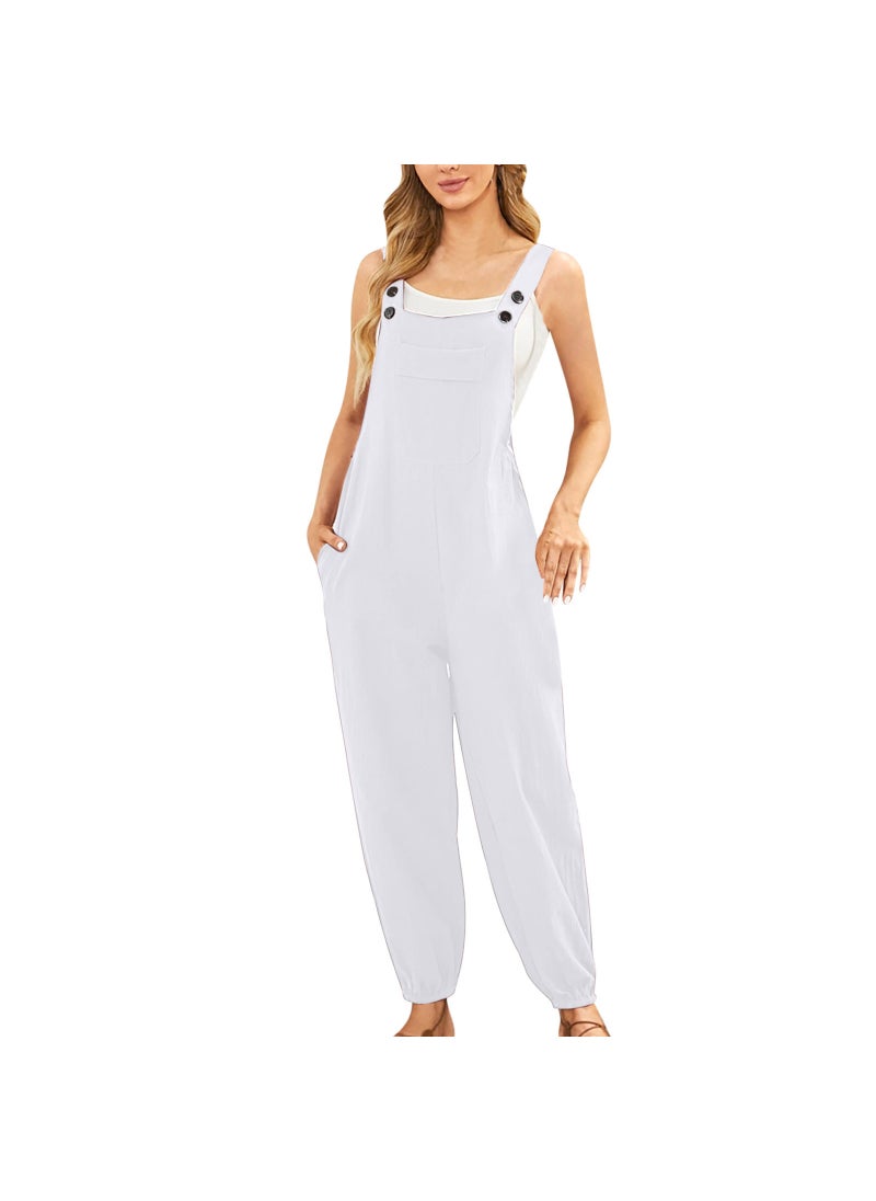 New Cotton Linen Womens Jumpsuit with Pockets Grey